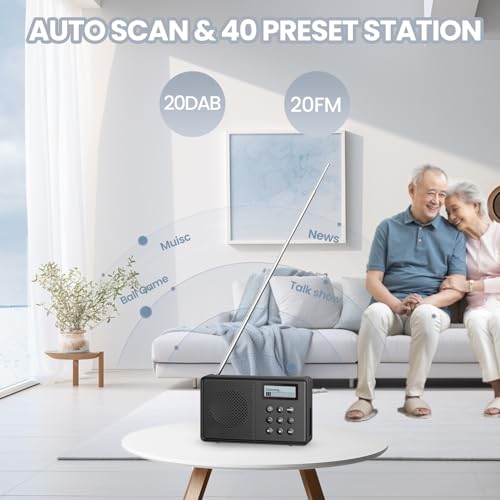 Arafuna Radio Portatil Pequeña Recargable, Radio FM/Dab con 40 Emisoras Presintonizadas, Radios Pequeñas Digitales con Temporizador De Apagado, Despertador Doble - imagen 3