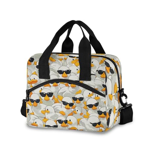 Lunch Bag for Girls Boys Women, White Duck Seamless Lunch Box Container Reusable Cooler Insulated with Adjustable Strap for School Office