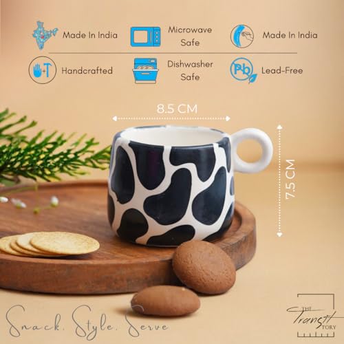 Image of Ceramic Coffee Mug Set of 2 | Unique Black & White Cow Print Design | Modern Stoneware Tea & Milk Cups with Round Loop Handle | Microwave & Dishwasher Safe Mugs | Black & White