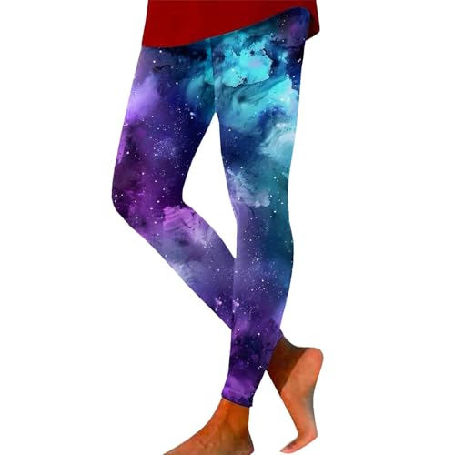 Damen Leggings Hoch geschnitten Galaxy Druck Bunte Yogahose Dehnbare Fitnessmode Stilvoll Frauen Kleidung Sportoutfit (Black, M)