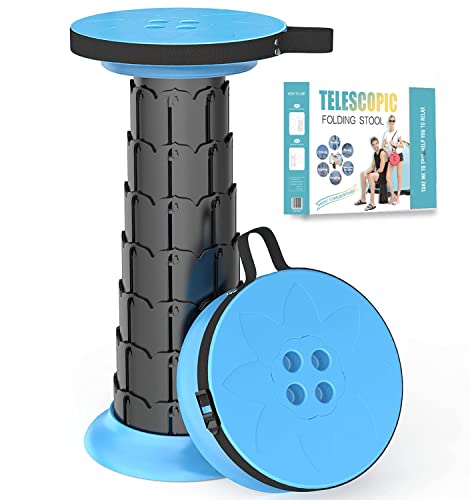 ALEVMOOM Tabouret Pliant Portable avec Coussin,Tabouret de Camping pour Adultes,Tabouret de Camping Télescopique Tabouret Pliable pour La Pêche BBQ Intérieur Activités (Blue)