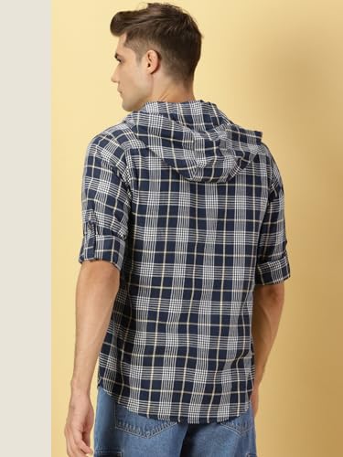 Image of Thomas Scott Men's | Checks | Full Sleeve | Regular Fit | 100% Cotton | Hooded | Casual Shirt