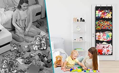 Melpler Stuffed Animal Storage - Stuffed Animal Holder, Hanging Stuffed Animal Organizer For Nursery, Over The Door Organizer For Stuffies, Toy Plush Storage With 4 Hooks 3 Support Rods(Black) #TOP6