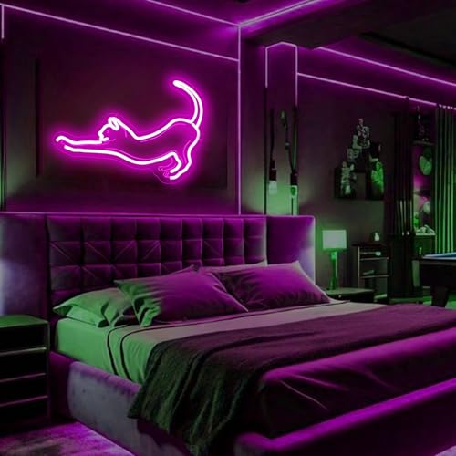 Image of Cat Neon Signs Lights Decor Animal USB Operated Decorative LED Neon Light Sign for Home Wall Party Wedding Birthday Kids or Girls Room