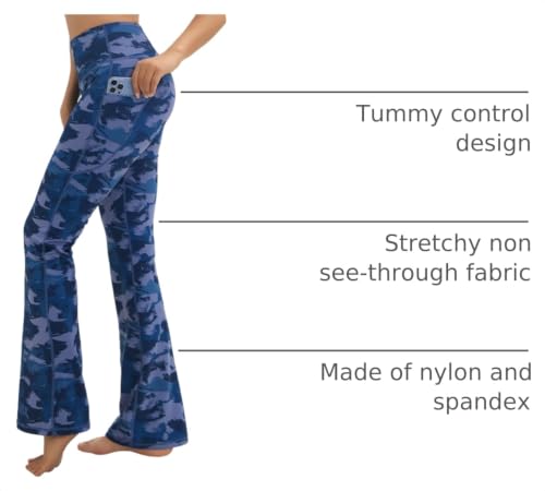 Image of BUBBLELIME 29 inch /31 inch /33 inch /35 inch /37 inch Women High Waist Bootlegs Yoga Pants Tummy Control Bootcut Workout Flared Out Pockets
