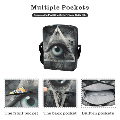 Crossbody Sling Bag for Women Men, Zipper Closure Messenger Bags Art All Seeing Eye Print with Card Phone Passport Compartment 6.6×9.4×2.5 IN2