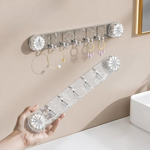 Image of GLACIAL Self-Adhesive Transparent Wall Hook Rack with 6 Hooks | No-Drill Acrylic Wall Mounted Organizer for Keys, Towels, Handbags, Scarves, Kitchen Accessories & Bathroom Essentials