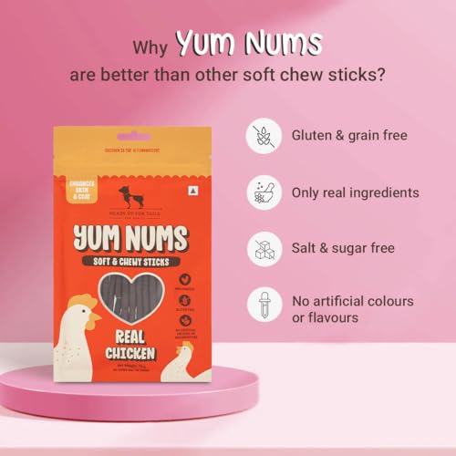 Image of Yum Nums by HUFT Soft & Chewy Sticks - 200 gm | Real Chicken | Dog Training Treats | Healthy Dog Snacks | Dog Treats for Puppies & Adults | Pet Chews & Tasty Rewards
