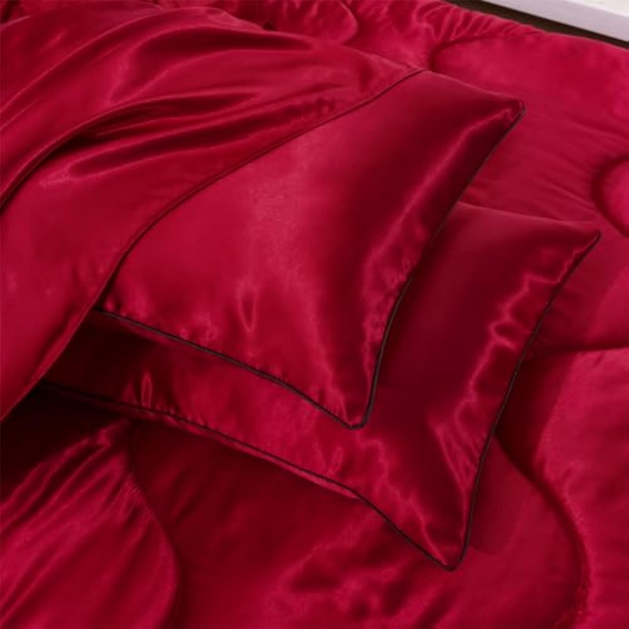 Red Bedding Set Satin Silky Queen Comforter Sets