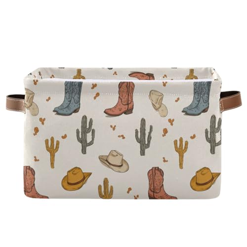 Image of Aslsiy Storage Basket Cowboy Boots Hat Cactus Wild West Nursery Bins Baby Canvas Box Clothes Shelf Basket Laundry Hampers 1 Pcs