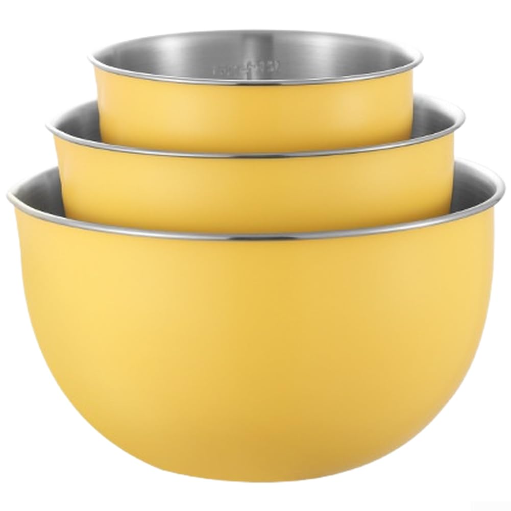 Set di ciotole in acciaio inossidabile con coperchi, ciotola da cucina antiruggine 304 per cucinare insalata uova, sbattere impasto, design impilabile, multiplo (3 gialle)
