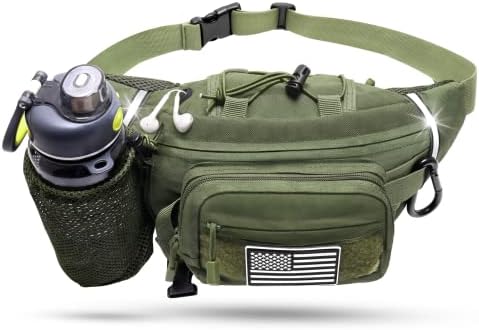 HCM Hiking Waist Pack with Water-Bottle-Holder, Fanny Pack Hip Bum Bag for Men Women Outdoor Hiking, Cycling, Climbing, Fishing, Dog Walking(Green）