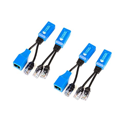 Kit combinador/divisor de cable Ethernet RJ45 2 en 1 (2 cámaras sobre 1 cable) Cat5e PoE para transmisión de datos y energía para sistema de cámaras de seguridad NVR con 4 puertos miniatura 1