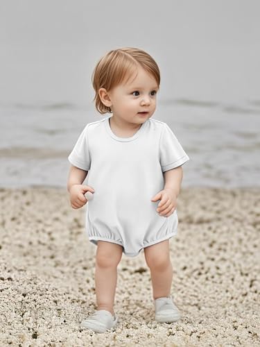 Baby Boy Girl Bubble Romper Short Sleeve Plain Bodysuit T-Shirt Oversize Tops Crewneck Outfit4