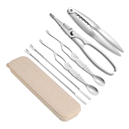 OFFSCH Herramientas para Mariscos Acero Inoxidable con Estuche Kit para Comer Cangrejo y Langosta Incluye Pinzas y Tenedores para Patas y Galletas Resistentes y Fáciles de Limpiar para