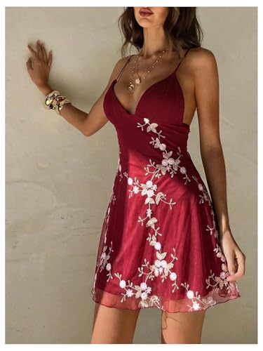 Image of GORGLITTER Women's Embroidered Wedding Guest Mini Dress Summer Bridal Shower Backless Cocktail Party Going Out Dresses