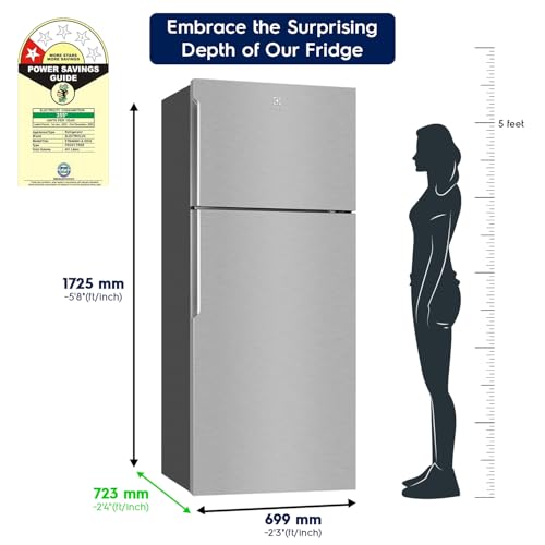 Image of Electrolux 431L 1 Star Inverter Frost Free Double Door Refrigerator, Top Freezer, TasteLockAuto & TasteGuard Technology, UltimateTaste 500, ETB4600C-A, Arctic Silver Steel