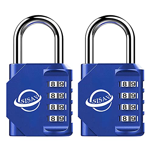 SISAV 4 Digit Combination Lock,Gym Padlock,Outdoor Combination Padlock,Suitable for School Lockers,Tool Boxes,Fences,Gate(Blue 2 Pack)