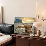 Canvas Wall Art Framed – Highland Cow and Calf Farmhouse Artwork, Rustic Country Cottage Wall Decor for Living Room, Bedroom, Hallway or Entryway Home Decoration, with Hooks and Nails, 12x16 Inch - Image 3