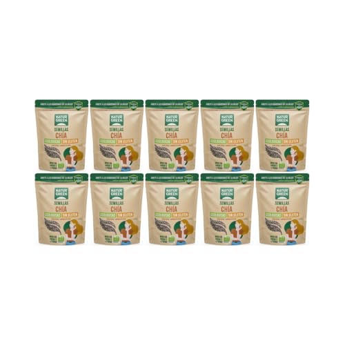 NaturGreen - Semillas de Chía Bio Pack 10 x 500 g, Alimento Ecológico Sin Gluten, Alto Contenido en Omega-3 y Fibra, 100% Natural, Vegana, Sin Azúcar, Ideal para Pudin, Batidos y Repostería