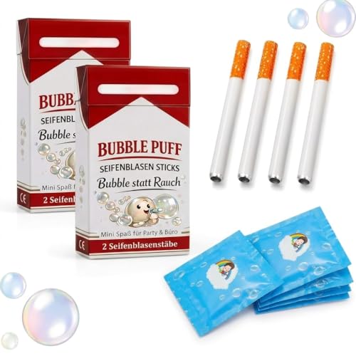 Bubble Cigarettes Blower Kit Realistic Fake-Cigarette Bubble Blower with Bubble Solution 2 Pack Mini Bubble Blower Sticks Stress Relief Toy for Men Women for Birthday Christmas Office & Party Use