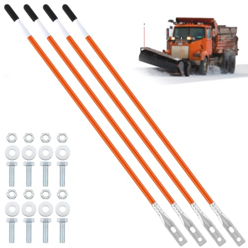 Lasnten 4 Pcs 36 Inch Reflective Snow Plow Blade Markers Guide Kit Steel Wire Inside Bolt on Bumper Guides High Visibility Easy Installation for ATV Snowplows (Orange)