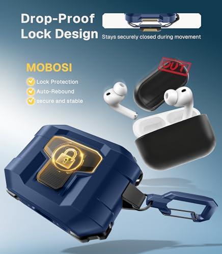 Image of MOBOSI for AirPods Pro 3 Case 2025 with Drop-Proof Lock, Cleaning Kit & Keychain, Compatible with MagSafe, Military-Grade Protection Hard Cover for iPods Pro 3rd Generation, Blue