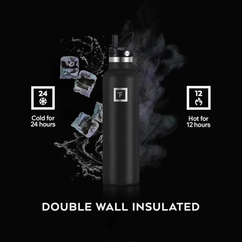 IRON °FLASK Camping & Hiking Hydration Flask with Straw, BPA-Free Insulated Stainless Steel Sports Water Bottle - 24 oz Midnight Black - Image 4