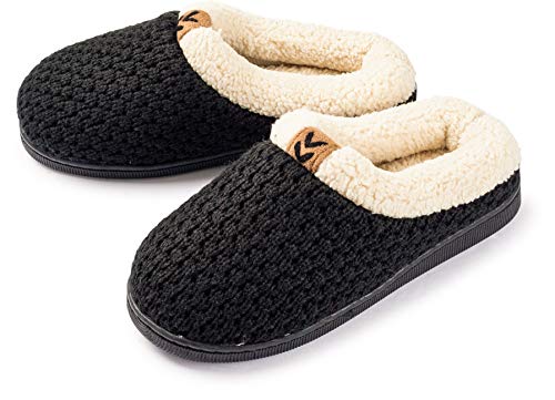 Pupeez Girls Sweater Knit Slippers Fleece Lined House Shoe Black