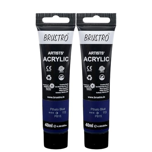 Image of BRUSTRO Artists Acrylic Paint Tube | 40ml, Phthalo Blue (Pack of 2)|Non-Toxic, Water Based, Inter Mixable, Ideal for Painting, Textured Effects on Canvas, Paper, Fine Art Student and Professionals