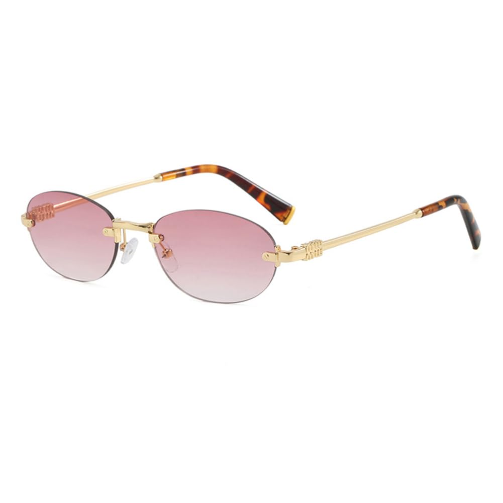 frissin Oval Rimless Sunglasses Womens UV400 Protection Gradient Lenses Gold Metal Temples Luxury Ladies Sun Glasses Minimalist Sunnies Outdoor Street Travel Party Holiday