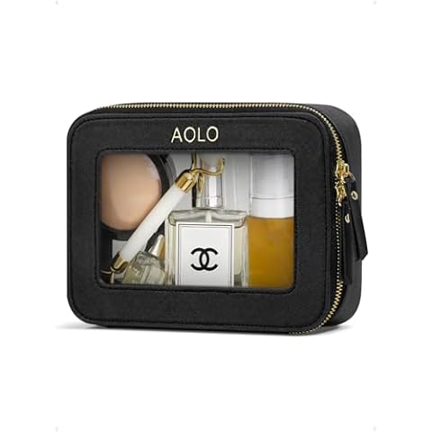 AOLO Clear Makeup Bag Organizer - Medium Make up Pouch for Travel, Clear Cosmetic Bags with Zipper, Cute Transparent Skincare Toiletry Case for Women Traveling Essentials (Black, M) Cover