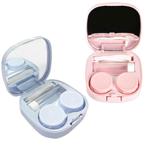 Kaelix 2 PCS Travel Contact Lens Case with Mirror, Portable Compact Lens Holder for Easy Storage and Organization, Ideal for Traveling or Daily Use, Suitable for Soft Lenses