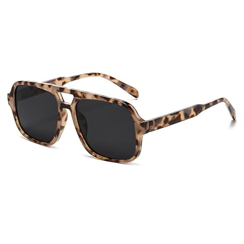 JCTAIFOO Retro Sonnenbrille für Herren Damen Klassische 70er Vintage Rechteckige Oversized Quadratisch Sonnenbrille (Hawksbill/Dunkelgrau)