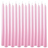 Set of 14 Pink Unscented Dripless Taper Candles- Clean Burning Smokeless Dinner Candles for Wedding & Home Decor Party Restaurant Spa Church- 10 Inch Individually Wrapped