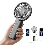 HandFan 10,000 mAh Quiet Handheld Fan - 4.5 Inch Large Hand Held Fans Reahargeable, Portable Fan [30 Working Hours] with Charging Function, Lanyard, Base for Travel/Concerts/Lash/Office