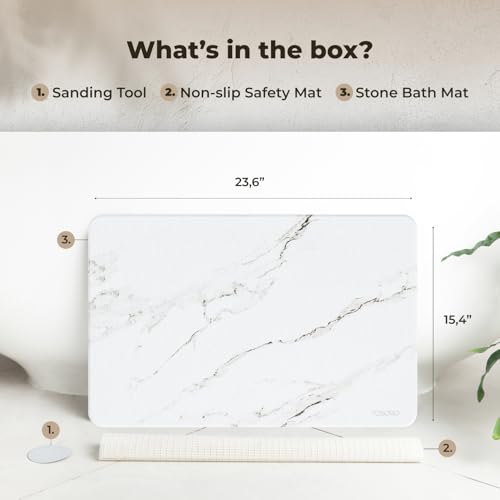 Image of TOSORO - Stone Bath Mat Diatomaceous Earth Shower Mat Non-Slip Super Absorbent Diatomite Stone Bath Mats for Bathroom Floor Quick Drying Natural Easy to Clean (23.5 x 15) - Sandstone, 2pcs