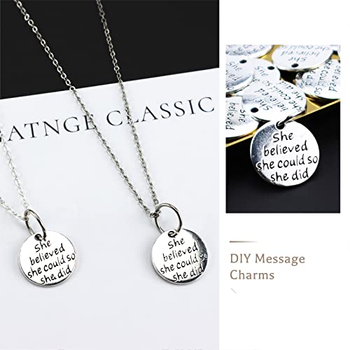 Jialeey USA000309 30Pcs Alloy She Believed She Could So She Did Diy Message Charms Pendant For Crafting Bracelet Necklace Jewelry Making Accessory, Antique Silver Round thumb #5