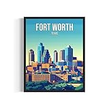 Fort Worth Texas City Poster Art Print, Skyline Cityscape Wall Art Illustration Posters, Landscape Travel Map Decor Gallery 24A (Fort Worth Texas, 16 x 20 inches, Unframed)