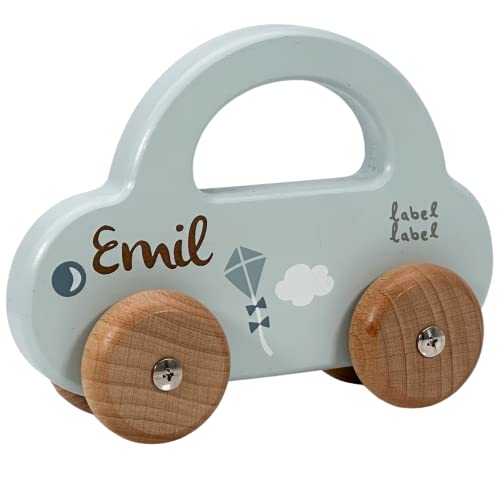 Holz Spielzeug Auto blau - personalisierbar I Geschenk zur Geburt & Taufe I Handmade Holzspielzeug ab 1 Jahr I Personalisierte Geschenke Baby I Holzauto mit Name & Geburtstdaten