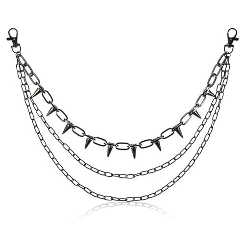 Prasacco Kette Hosenkette, 3 Layer Punk Hosenkette mit Nieten Schwarze Metall Hip-Hop Jeanskette Dekorative Gothic Metallkette für Männer und Frauen Prasacco Kette Hosenkette, 3 Layer Punk Hosenkette mit Nieten Schwarze Metall Hip-Hop Jeanskette Dekorative Gothic Metallkette für Männer und Frauen