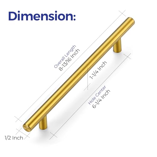Image of Ravinte 25 Pack 8-13 /16 Inch Cabinet Handles Brushed Brass Kitchen Cabinet Hardware Dresser Pulls Stainless Steel Cabinet Pulls 8-13 /16 inch Length,6-1 /4 inch Hole Center