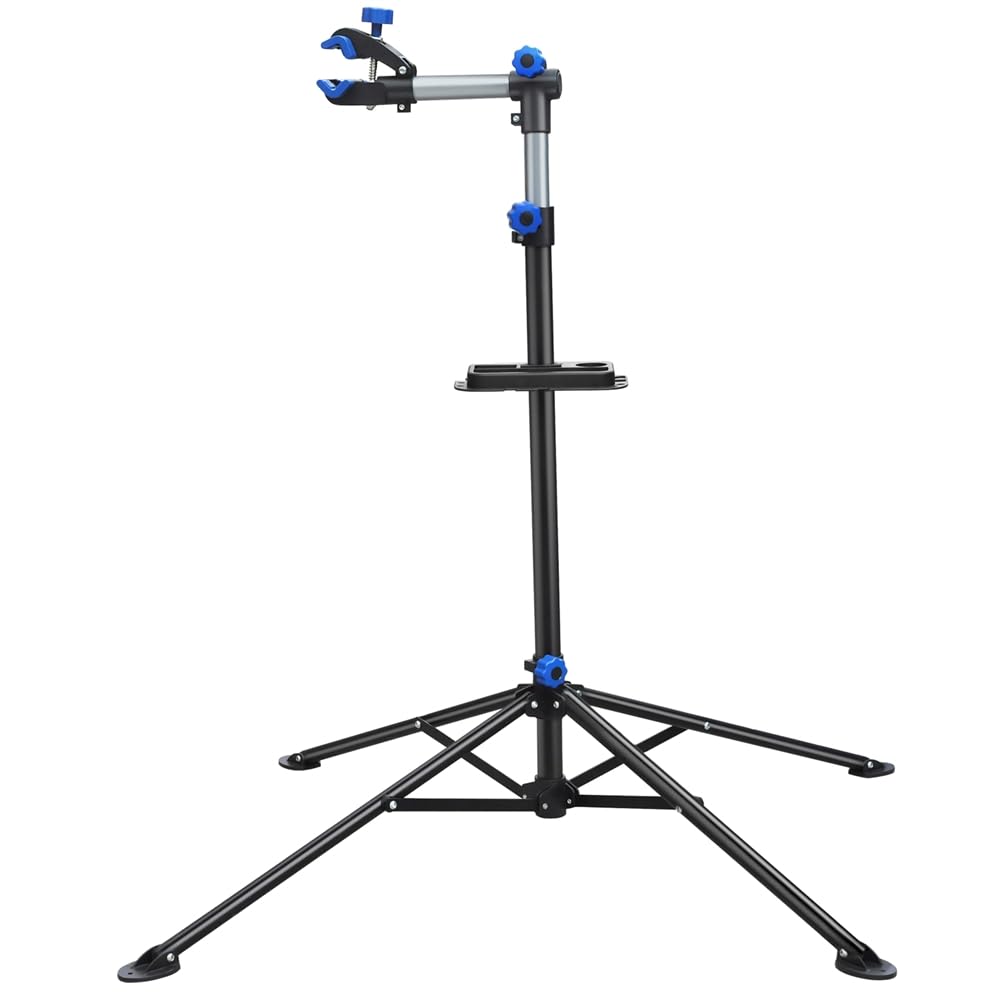 Yaheetech Pied atelier Vélo VTT Hauteur Réglable 108 -190 cm, Support de Réparation Vélo Poste de Montage pour Bicyclette avec Pince de Serrage Léger et Portable Pivotant à 360
