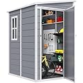 DWVO 5x4ft Resin Outdoor Storage Shed with Floor, Large Waterproof Lockable Storage Shed with Window, Plastic Outside Tool Storage for Garden Backyard Patio Lawn (Gray)
