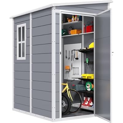 DWVO 5x4ft Resin Outdoor Storage Shed with Floor, Large Waterproof Lockable Storage Shed with Window, Plastic Outside Tool Storage for Garden, Backyard, Patio, Lawn, Gray