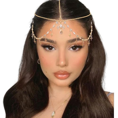 Zosutetoxo Collier de tête doré à paillettes Design feuille : Accessoires de danse orientale et costume de voyante ajustable en bijoux dorés pour femmes
