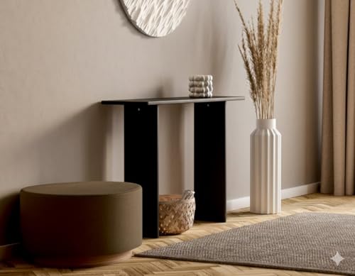 Image of Furniture Modern Solid Wood Console Table with Rounded Edges, Natural Finish, Minimalist Scandinavian Style Entryway Furniture (Style 3, Black, 140x30x80 cm)
