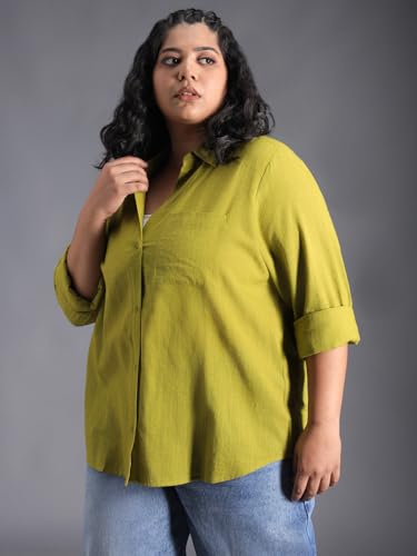 Image of High Star Women Classic Spread Collar Curved Cotton Oversized Casual Shirt