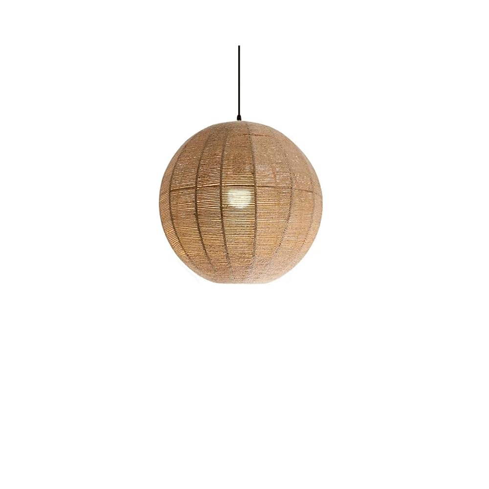 LYMSXAZOU Modern Woven Chandelier, Adjustable Hemp Rope Lampshade Boho Spherical Design Rattan Basket Ceiling Hanging Light for Living Room, Dining Bedroom, Entryway Décor 1Pack