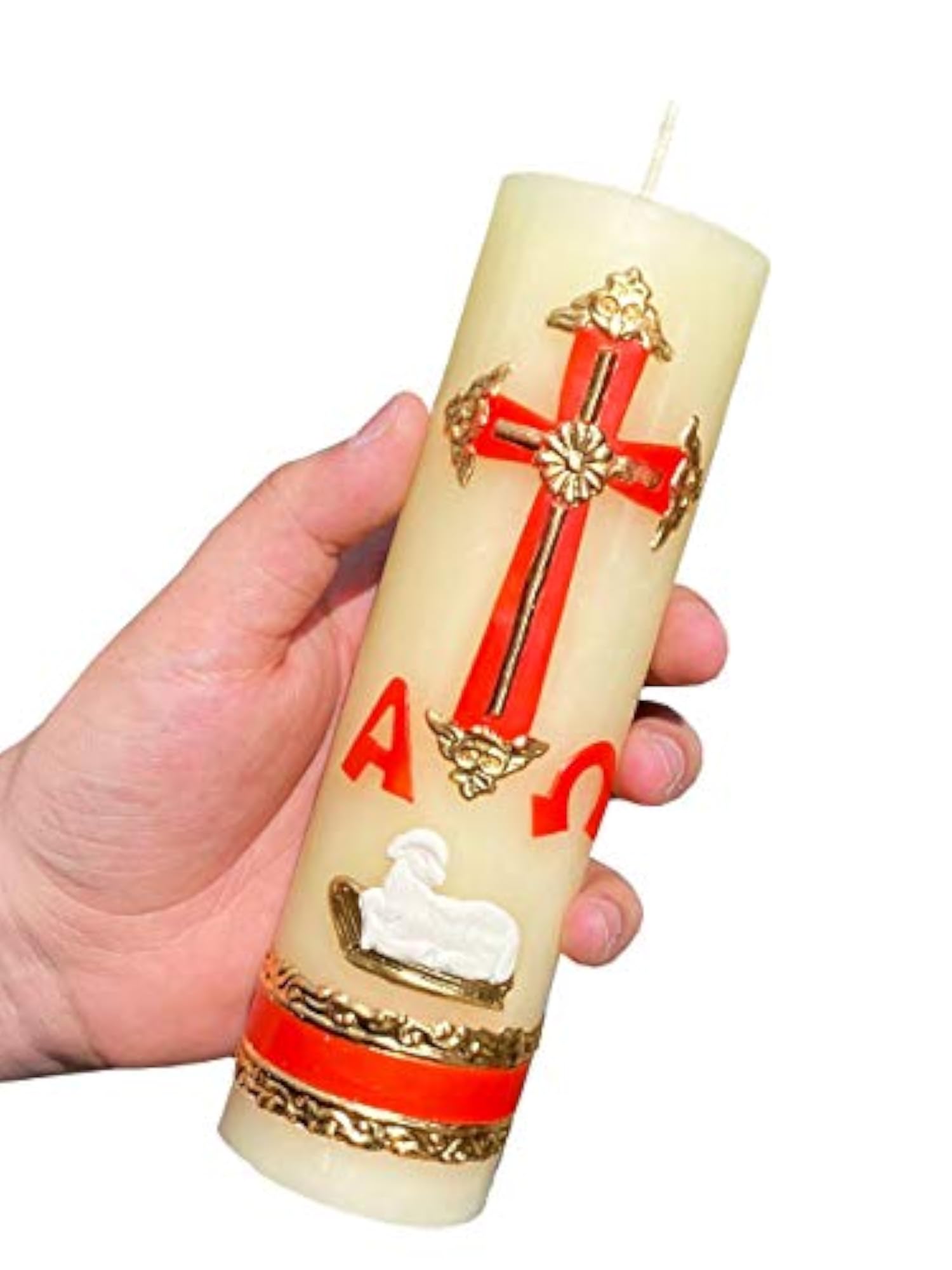 Cirio Pascual Rojo Alpha Omega Candle for Easter Celebration